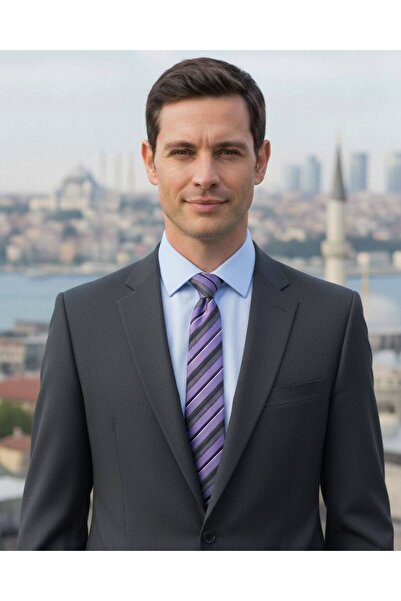 1001 Kravat ربطة عنق باللون الرمادي مخططة بعرض 8 سم باللون الأرجواني