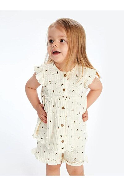 LC Waikiki Lcw Baby Ecru Crew Neck Floral Baby Girl Blouse and Shorts 2Pcs