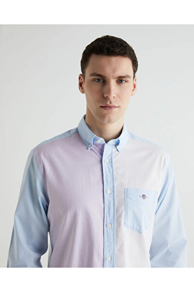 Gant Erkek Mavi Regular Fit Klasik Yaka Renk Bloklu Gömlek