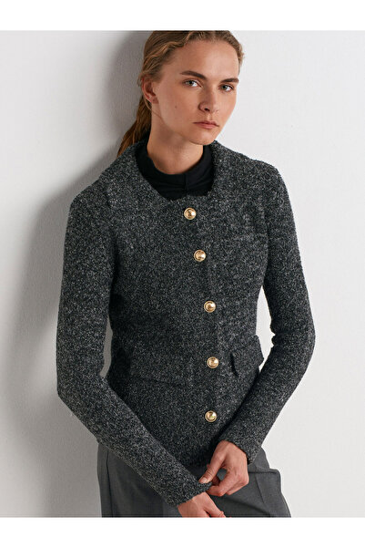 Dilvin 60265 Polo Collar Buttoned Pocket Detailed Knitwear Cardigan