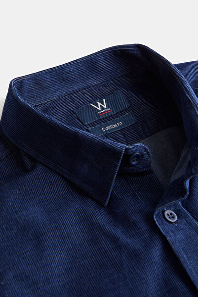 W Collection RELAX KALIP LACİVERT FİTİLLİ GRİ YAKA GÖMLEK