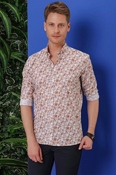 Efor G 1542 Slim Fit Taba Klasik Gömlek