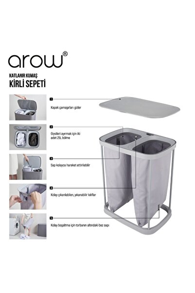 AROW Garb Katlanır Kumaş Kirli Sepeti 50 Litre