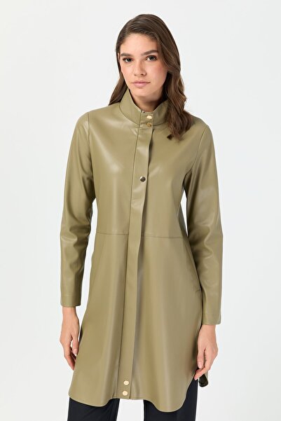 Esswaap İçi Nubuk Kaplı Deri Ceket Mont Haki