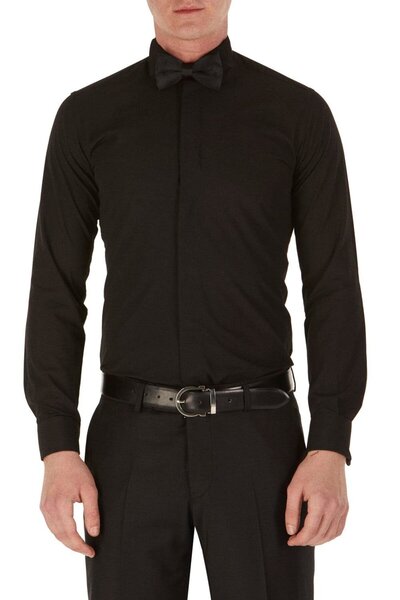 Efor Slim Fit Duble Manşet Ata Yaka Siyah Damatlık Smokin Gömlek Gk 148