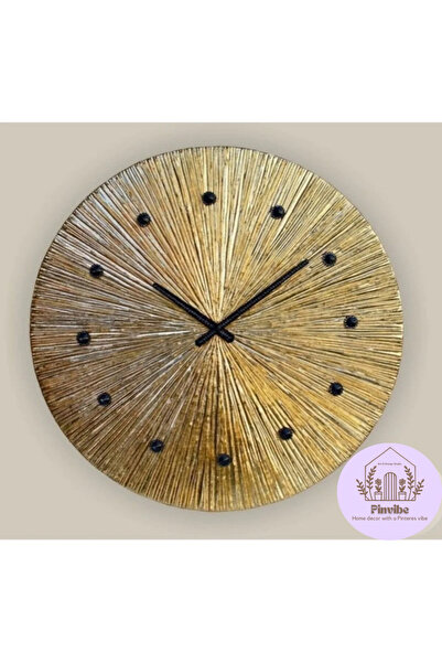 Home Altın Işıltılı Işın Desenli Dekoratif Duvar Saati(30CM ÇAPINDA)