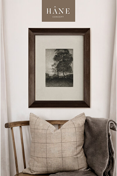 Hane Concept Vintage Ağaç Manzaralı Çerçeveli Tablo - Rustik Eskiz Çizimi Baskılı Tablo - Antik Duvar Dekoru