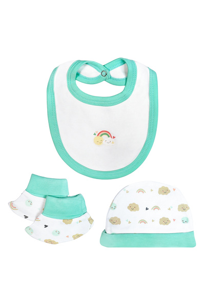Babies Basic 5 piece Sets include Bib, Romper, Mittens, Cap and Sleepsuit, 6-9 Months , Green