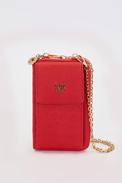 Levidor Monogram Printed Red Wallet with Phone Compartment and Chain Strap - 0053c750