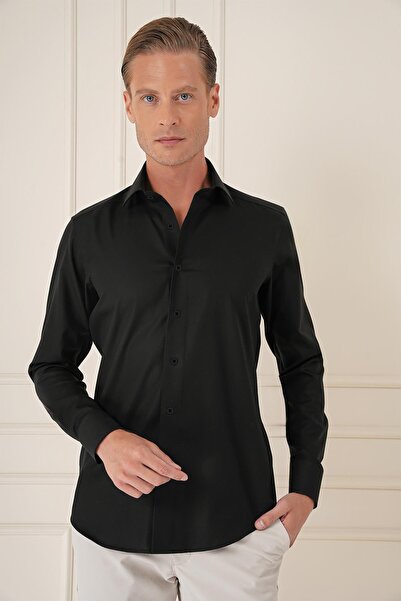 Efor Erkek Slim Fit %100 Pamuklu Non Iron Kolay Ütülenebilir Kumaş Klasik Siy...