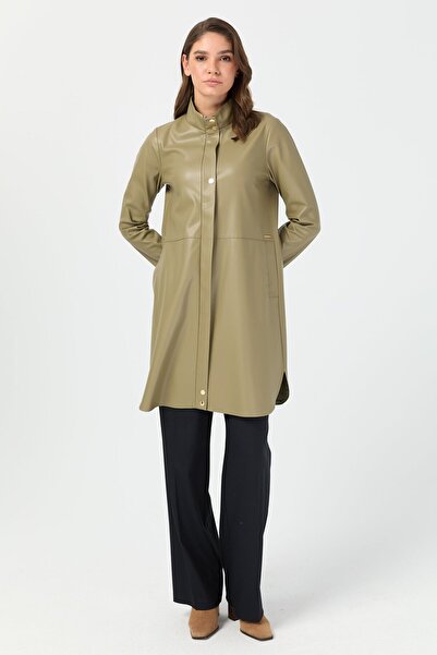 Esswaap İçi Nubuk Kaplı Deri Ceket Mont Haki