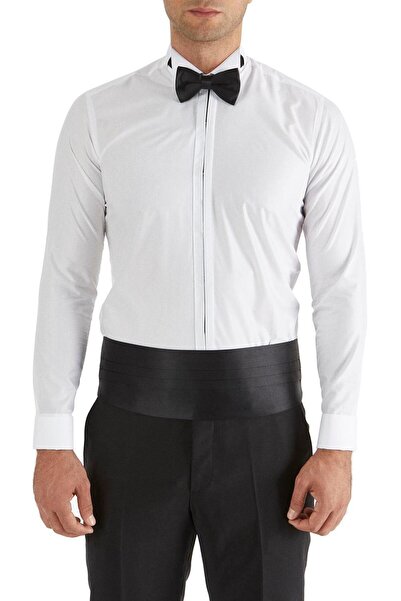 Efor Slim Fit Duble Manşet Gizli Düğme Ata Yaka Beyaz Damatlık Smokin Gömlek ...