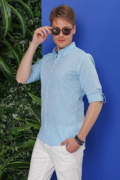 Efor G 1554 Slim Fit Turkuaz Klasik Gömlek