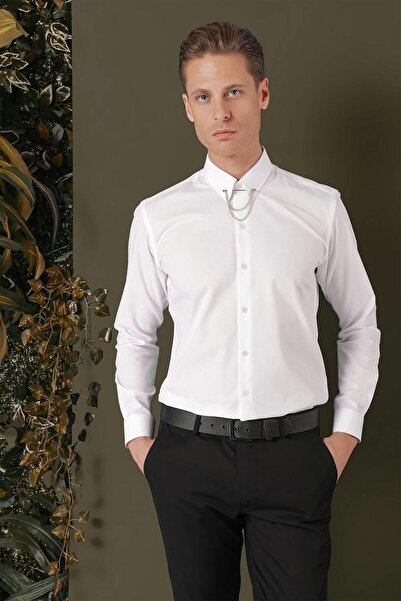 Efor Men's Gk 707 Slim Fit White Classic Shirt