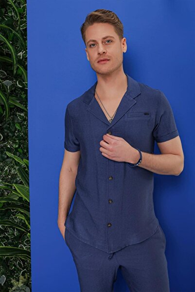 Efor G 1549 Slim Fit İndigo Klasik Gömlek