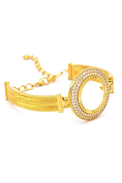 FerizZ Çeyrekli Çerçeve Bileklik Altın Kaplama İki Sıra Zirkon Taşlı Kelepçe BLZ-260