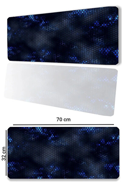 SonicTouch Mavi Siyah Petek Desenli Kaymaz Gaming Oyuncu Masaüstü Dikişsiz Klavye Mouse Pad 32x70Cm
