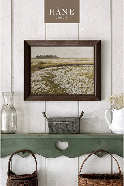 Vintage Country Flowers Painting, Landscape Printed Artistic Frame, Farmhouse Concept Decor