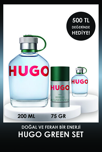 BOSS Hugo Man Green EDT 200 ml Erkek Parfüm & Hugo Green 75 ml Deodorant Stick