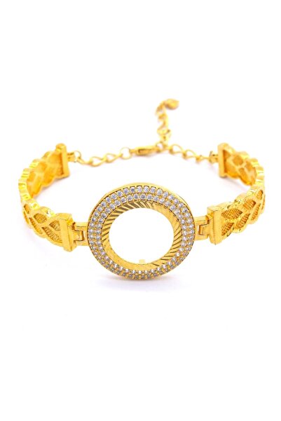FerizZ Yarımlı Çerçeve Bileklik Altın Kaplama Taşlı Lazerli Kelepçe BLZ-294