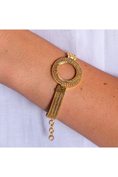 FerizZ Çeyrekli Çerçeve Bileklik Altın Kaplama İki Sıra Zirkon Taşlı Kelepçe BLZ-260