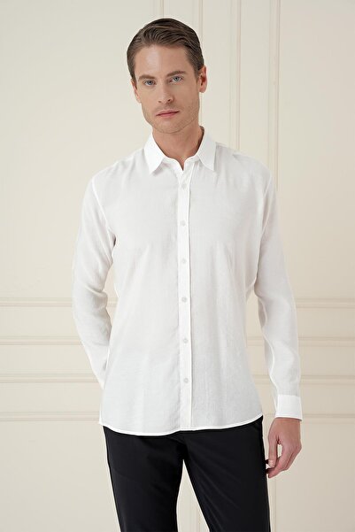 Efor Men's Slim Fit 100% Modal Long Sleeve Classic White Shirt Gk 743