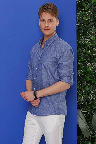 Efor G 1554 Slim Fit İndigo Klasik Gömlek