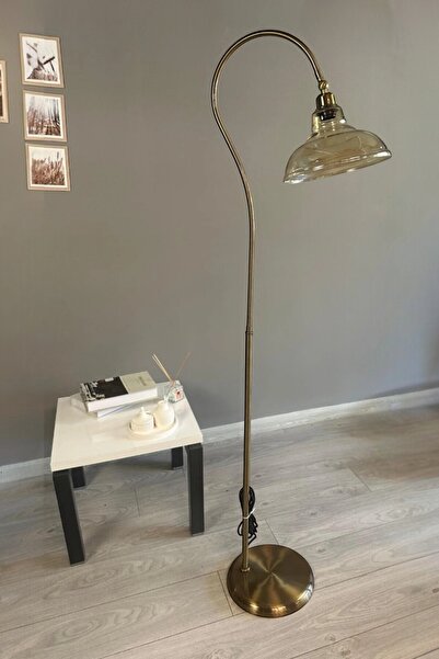 Bamyum Bal Rengi Cam Lambader Soru İşareti Gövde Modern Dekoratif Metal Oturma Odası Zemin Lambası