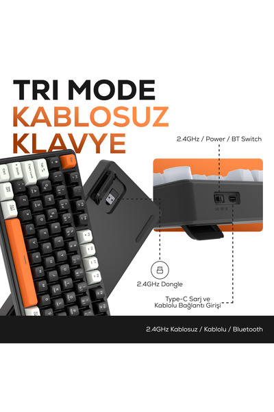 Hawk Gaming Chair HK258 Membrane LCD RGB Kablosuz/Bluetooth Siyah Turuncu Full Türkçe Gaming Oyuncu Oyuncu Klavye