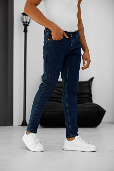 MODAMESTO Чоловічі сині джинси Slim Fit з еластичною тканиною, вузькими штанинами та лазерною обробкою