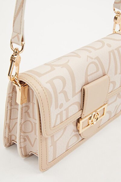 Levidor Pink Text Printed Chain Detail Shoulder Bag