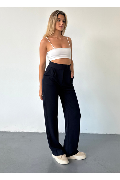 BEJNA Dámské námořnické modré kalhoty Palazzo na suchý zip Lycra