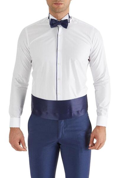 Efor Cămașă smoking pentru bărbați, slim fit, cu manșete duble, alb, bleumari...