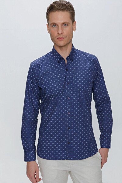 Efor G 1518 Slim Fit Lacivert Spor Gömlek