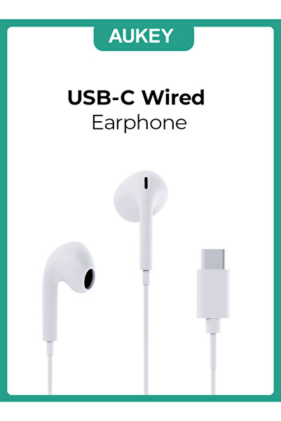AUKEY Trail Play, wired earbuds, Control buttons, USB-C,iPhone and Android, EP-CC1 White