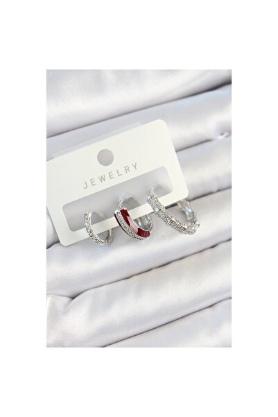 Butik طقم أقراط نسائية من النحاس والزركون باللون الأحمر الداكن والوردي موديل ...