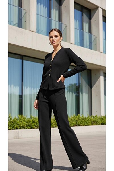 La Sarta Curtain Set Buttoned Fleece-Lined Black 3-Piece Set