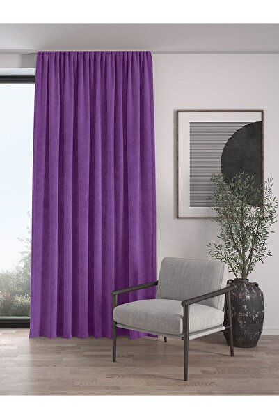 Demor Home Velvet Textured Extrafor Gathered Amethyst Color High Quality Fund Curtain Single Wing