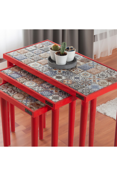 bluecape Esperanza Doğal Masif Seramik 3lü Zigon Sehpa