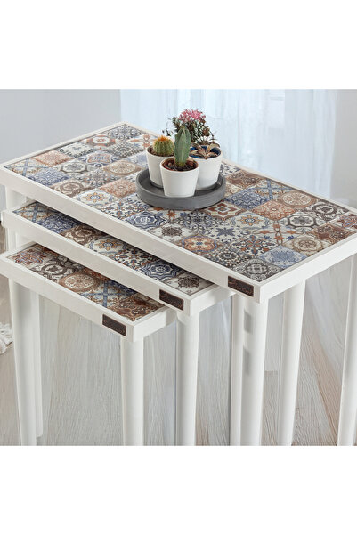 bluecape Esperanza Doğal Masif Seramik 3lü Zigon Sehpa