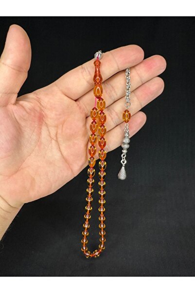 Anemore Collection ATEŞ KEHRİBAR TESBİH BAL RENKLİ ARPA KESİM 11MMX7MM T-643