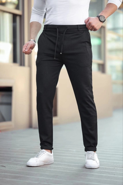 ARONA Mdb Men's Diagonel Ikro Textured Pocket Waistband Trousers Black