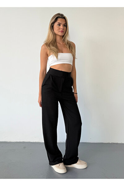 BEJNA Damskie spodnie Palazzo w kolorze czarnym, zapinane na rzepy i Lycra