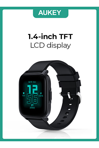 AUKEY ساعة AUKEY الذكية بشاشة TFT LCD مقاس 1.69 بوصة، مقاومة للماء IP68، تدوم حتى 12 يومًا