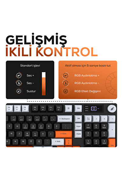 Hawk Gaming Chair HK258 Membrane LCD RGB Kablosuz/Bluetooth Siyah Turuncu Full Türkçe Gaming Oyuncu Oyuncu Klavye