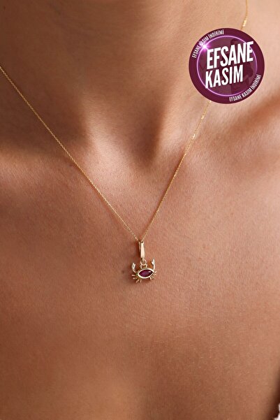 Gianfranco 14 Ayar Altın Pembe Taşlı Yengeç Kilitli Charm Kolye Ucu