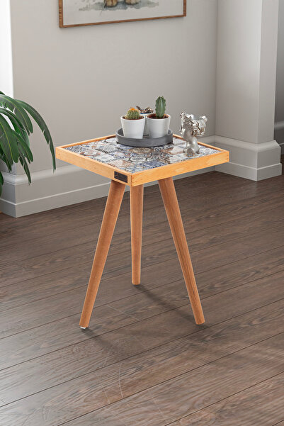 bluecape Esperanza 32x32cm Doğal Masif Seramik Kayın Sehpa