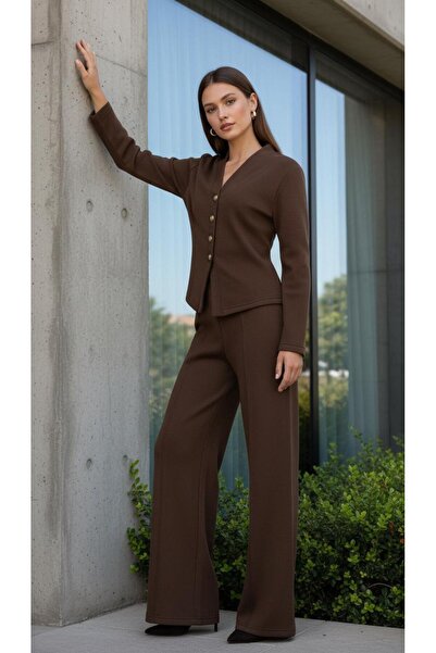 La Sarta Curtain Set Buttoned Fleece-Lined Brown 3-Piece Set