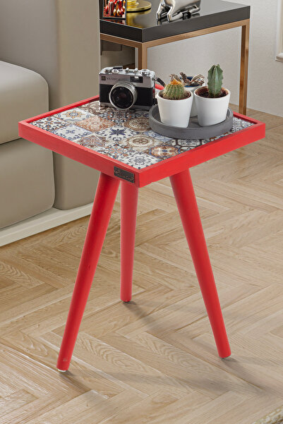 bluecape Esperanza 32x32cm Doğal Masif Seramik Kırmızı Sehpa