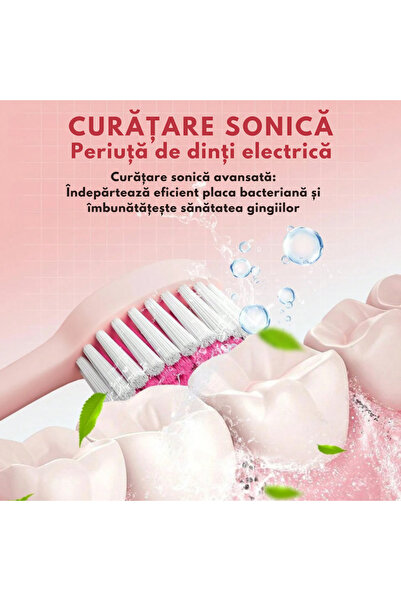 varioshop Periuță de dinți electrică Sonic VarioShop, 6 moduri de curățare, rezistență la apă IPX7, roz, set complet
